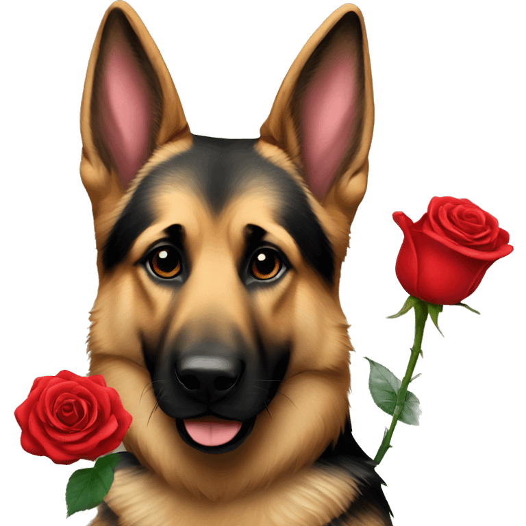 German Shepard with red rose emoji