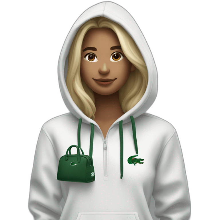 Lacoste bag girl with black lacoste hoodie emoji