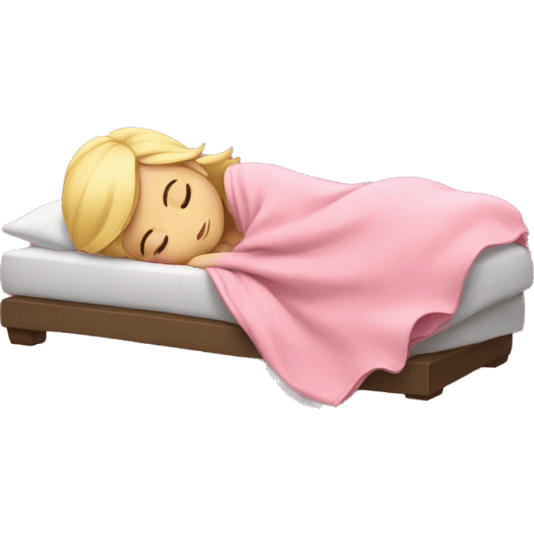 blonde girl sleeping on side with pink blanket emoji