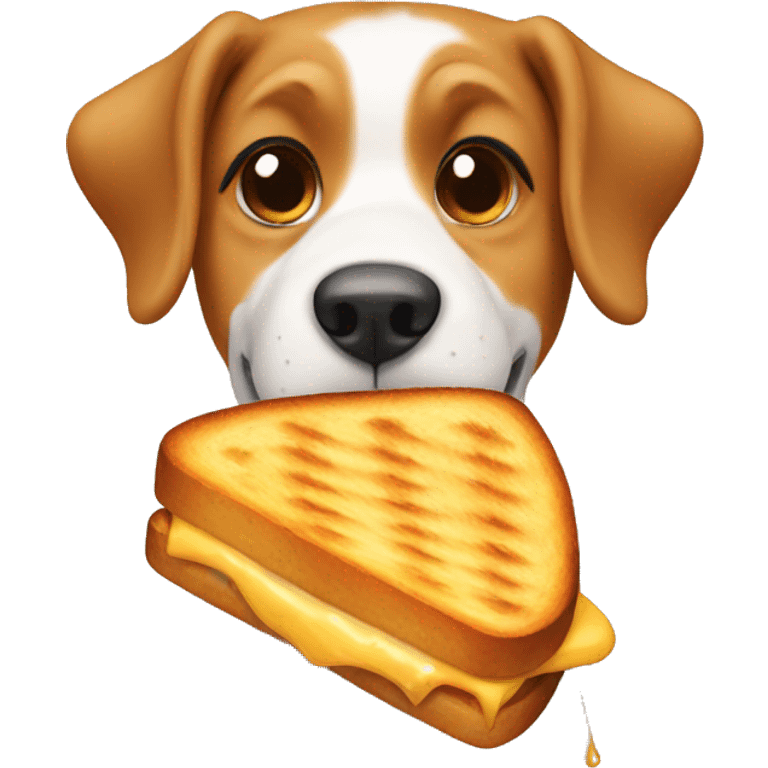 a dog eating a grilled cheese emoji