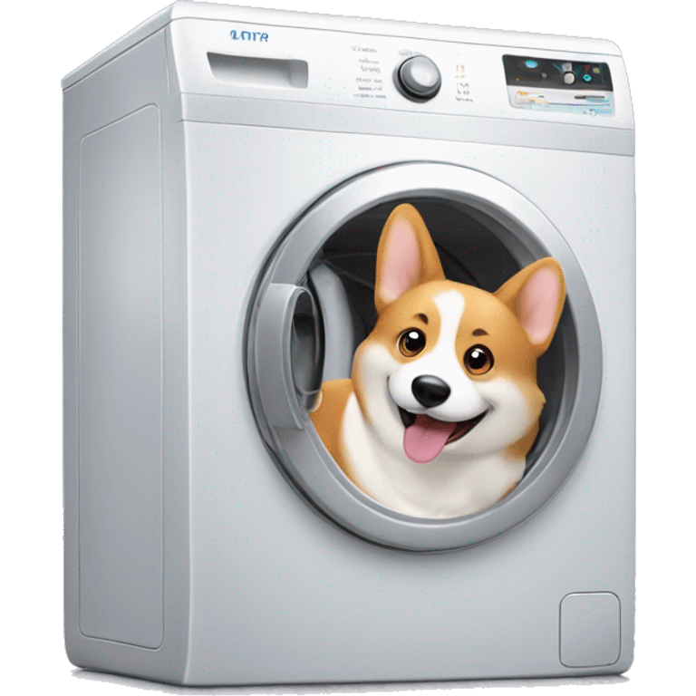 a washing machine next to a smiling corgi emoji