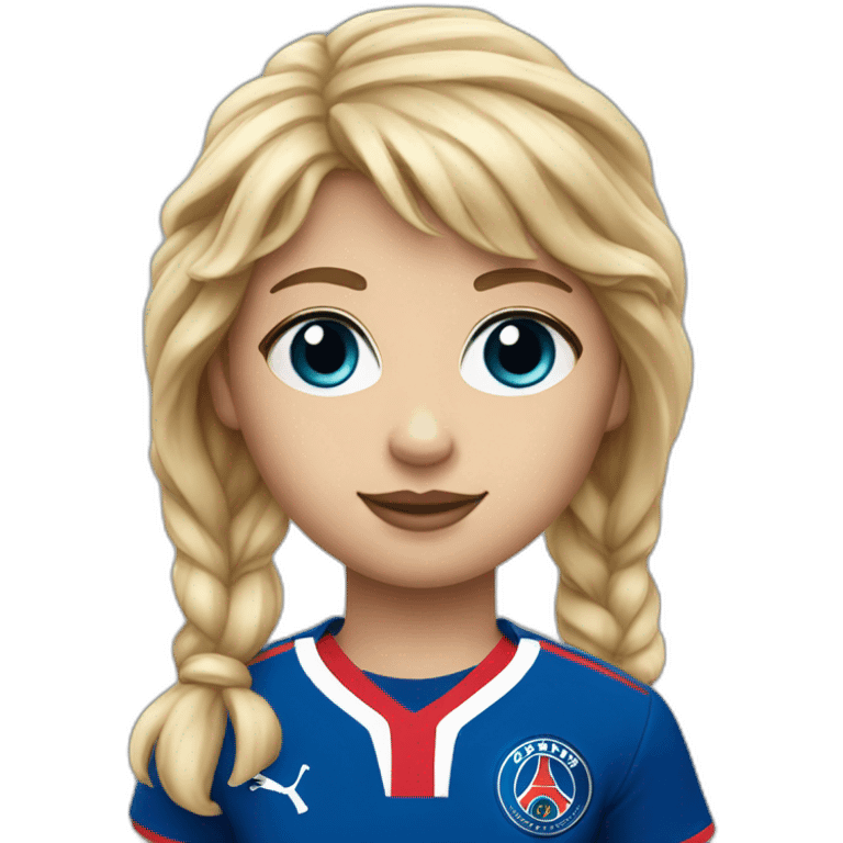 Blonde fringe girl, blue eyes, a 1980 PSG jersey and a baguette emoji