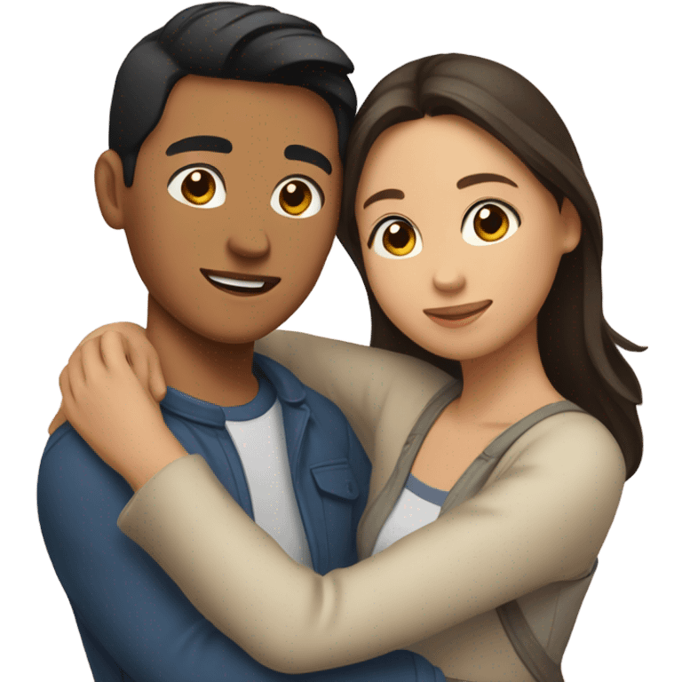 Young Filipino man young brunette woman hug emoji