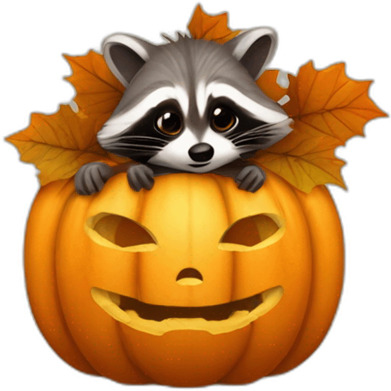 Racoon pop in head out of pumpkin emoji