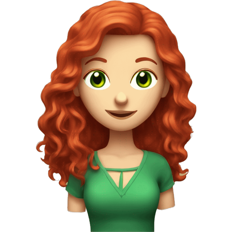 Redhead with green eyes, long red hair, holding a pomegranate. 4k emoji