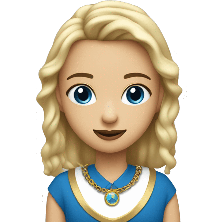 rubia con ojos azules con tirantes negros y un collar dorado simple en el cuello emoji