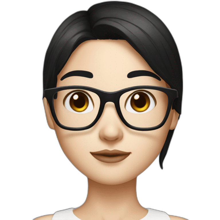 Create me a girl with a square cut, black hair, and square glasses and white skin emoji