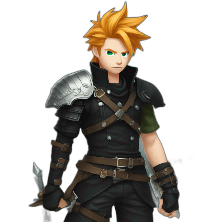 Ginger cloud strife with midgar clothes black and sword  emoji