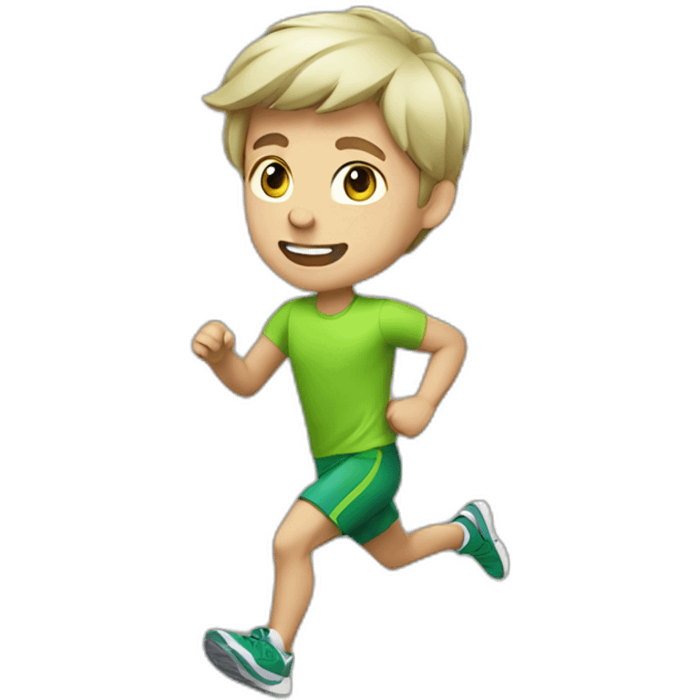 Green-highlighter white brown-haired boy running emoji