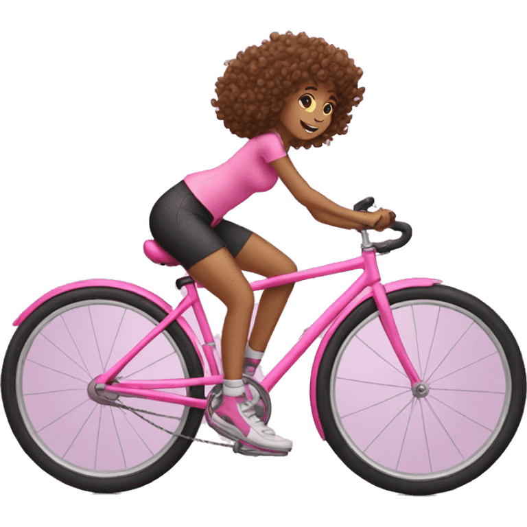 girlwith curly hair riding pink bike emoji