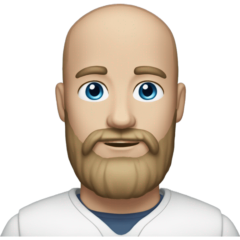 Man with dark blonde hair. A short polytail and bald spots on right and left side of his head. Blue eyes and dark blonde beard  emoji