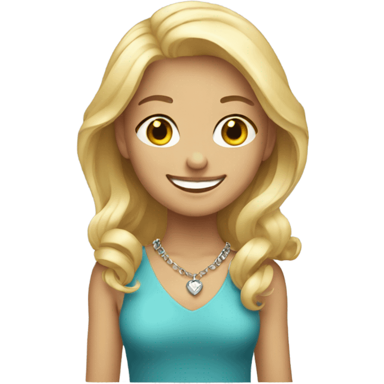 smiling blonde girl with necklace emoji