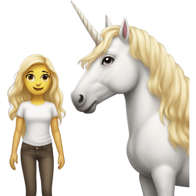 Blonde Girl standing next large to unicorn with wings emoji