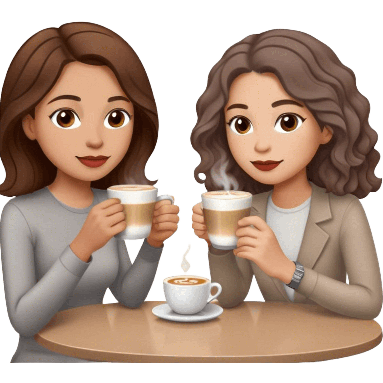 puerto rican woman light skin with shoulder-length, wavy, brown hair drinking latte with pale jewish woman with short, red gray, straight hair drinking espresso at table emoji