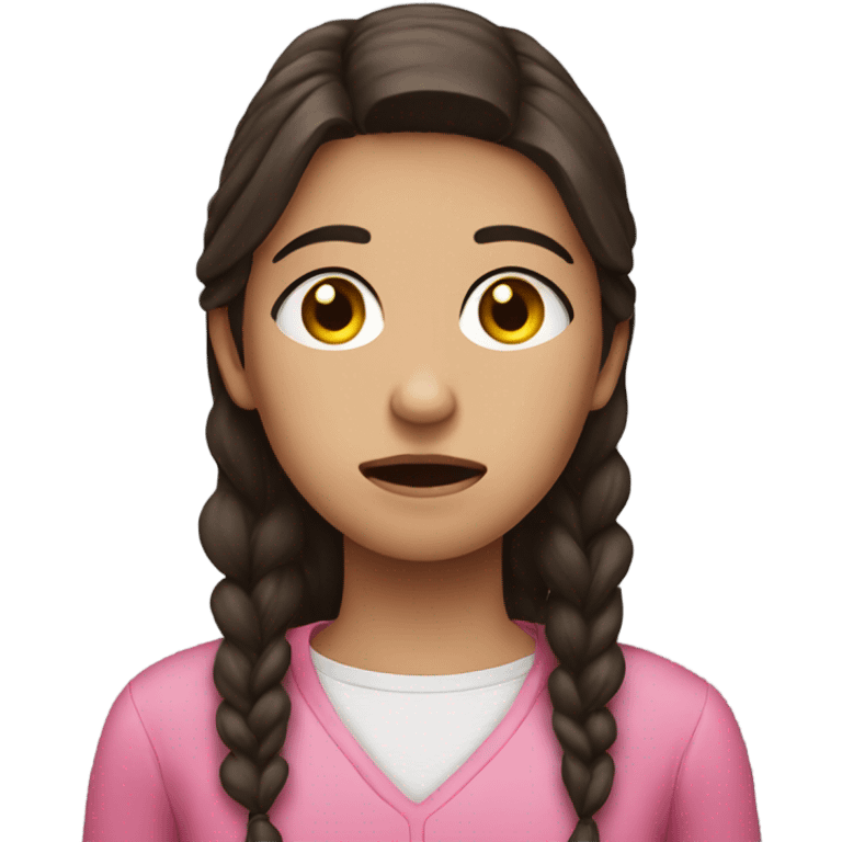 Sad brunette girl crying wearing pink clothes emoji