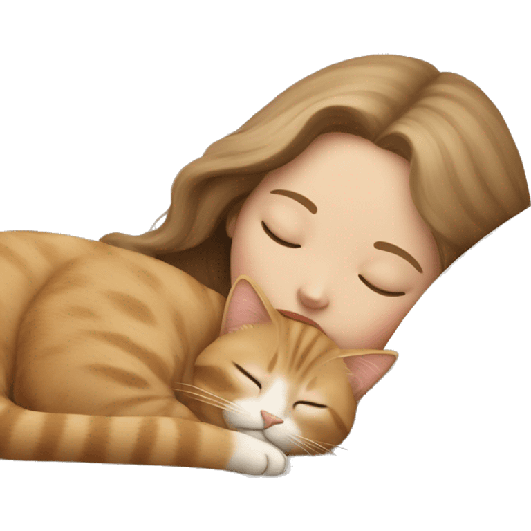 light Beige cat sleeping with girl light brown hair  emoji