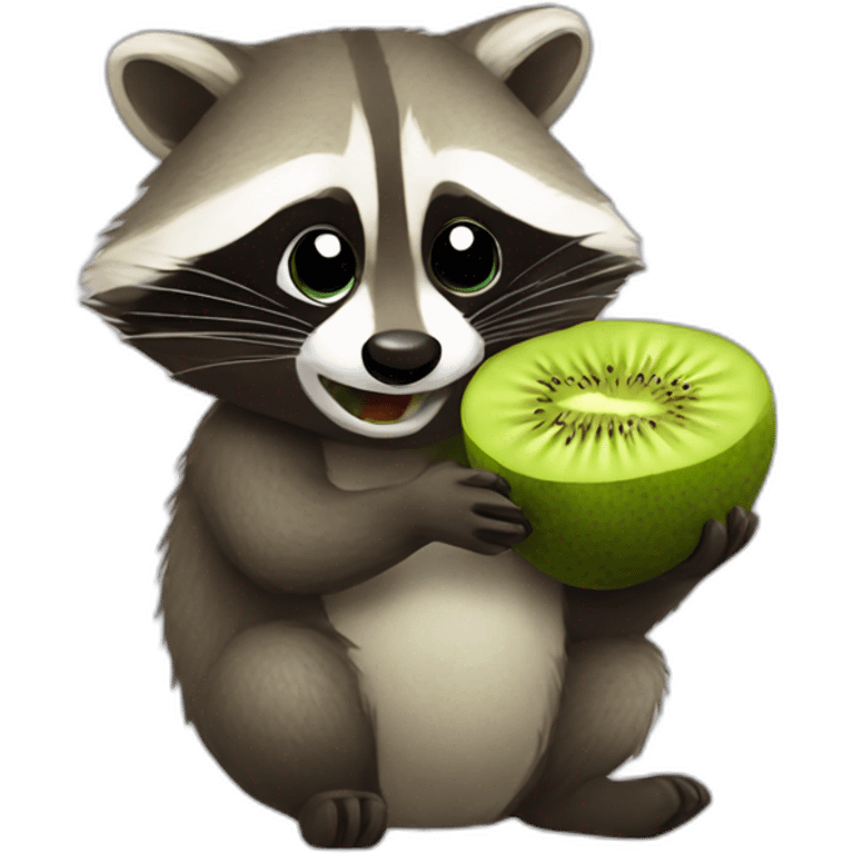 Raccoon eating kiwi emoji