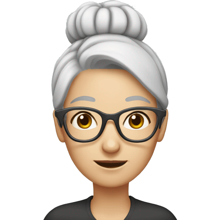 gray hair white skin woman with bun and glasses emoji