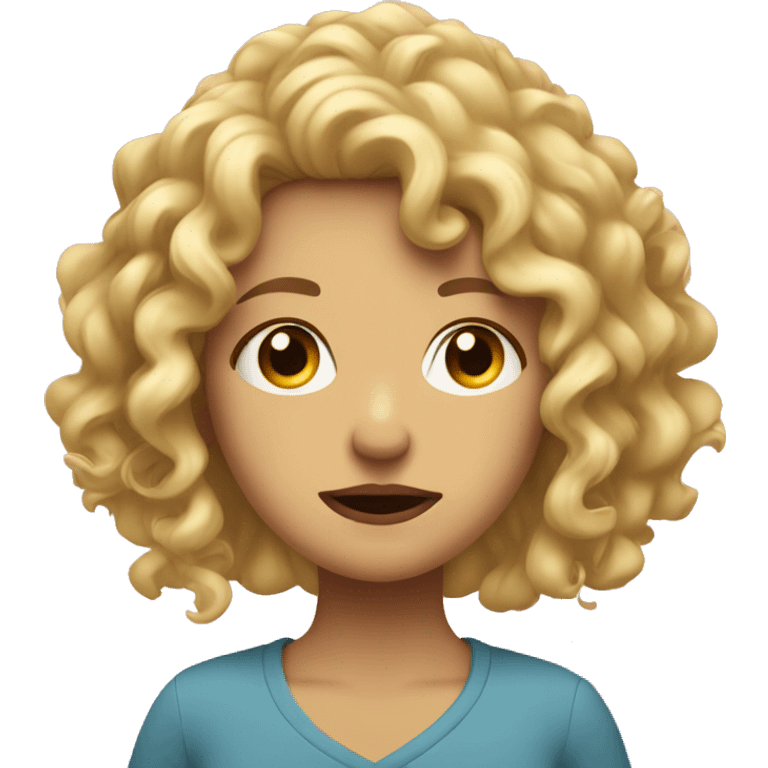 Curly blonde girl, rude looking face squinted eyes sad mouth emoji