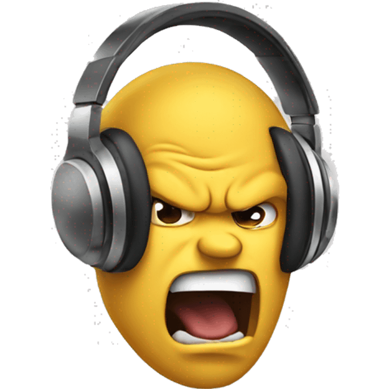 Angry emoji wearing headphones  emoji