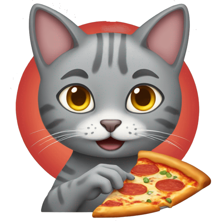 a gray cat eating pizza emoji