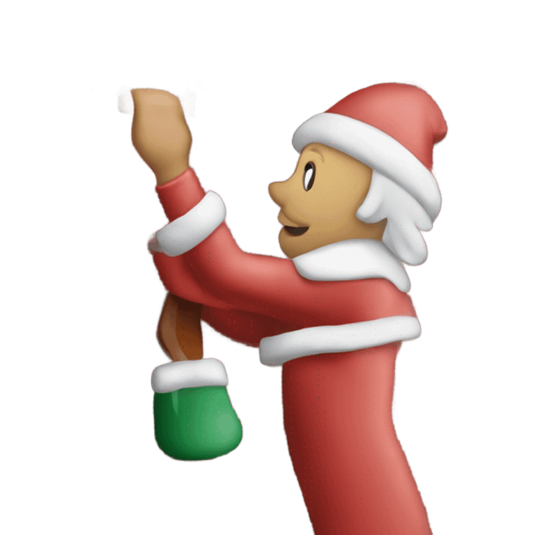 Santa nailing up siding on a Christmas house emoji