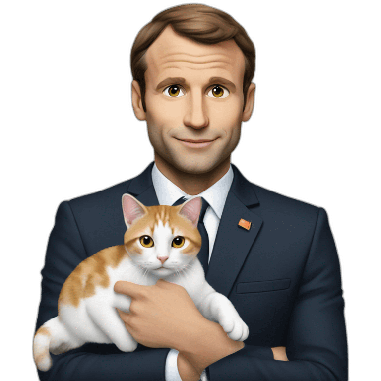 Macron holding a cat emoji