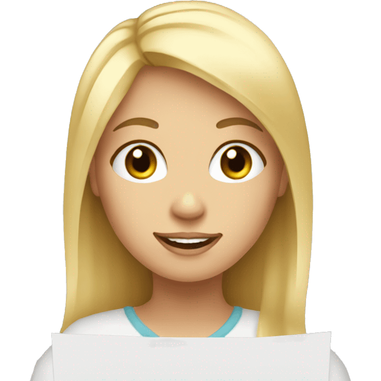 blonde girl giving feedback with a sheet of paper emoji