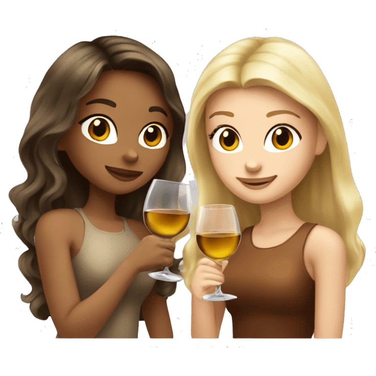 A blonde beautiful girl and a  super cute beautiful girl with brown hair drink wine together emoji