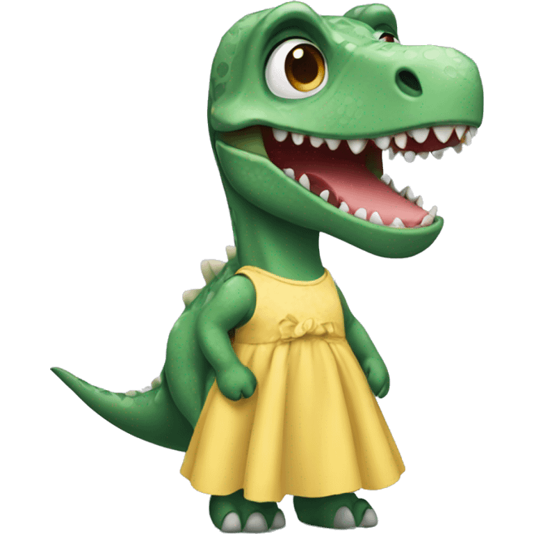 Dino wearing a dress emoji