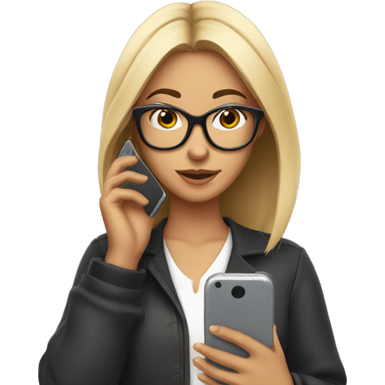 a student stylish girl in glasses checking her phone emoji