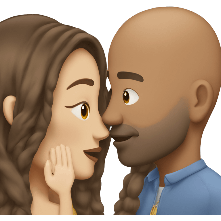 Brown bald man with chinhair kissing brunette woman with long hair emoji