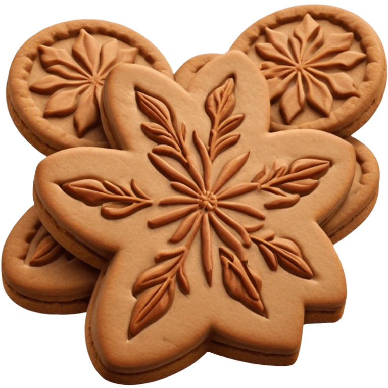 Cinematic Realistic Speculaas Biscuit Emoji, featuring spiced, crisp cookies rendered with lifelike detail and warm, aromatic lighting. emoji