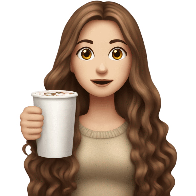 white girl with brown long hair and a hot chocolate emoji