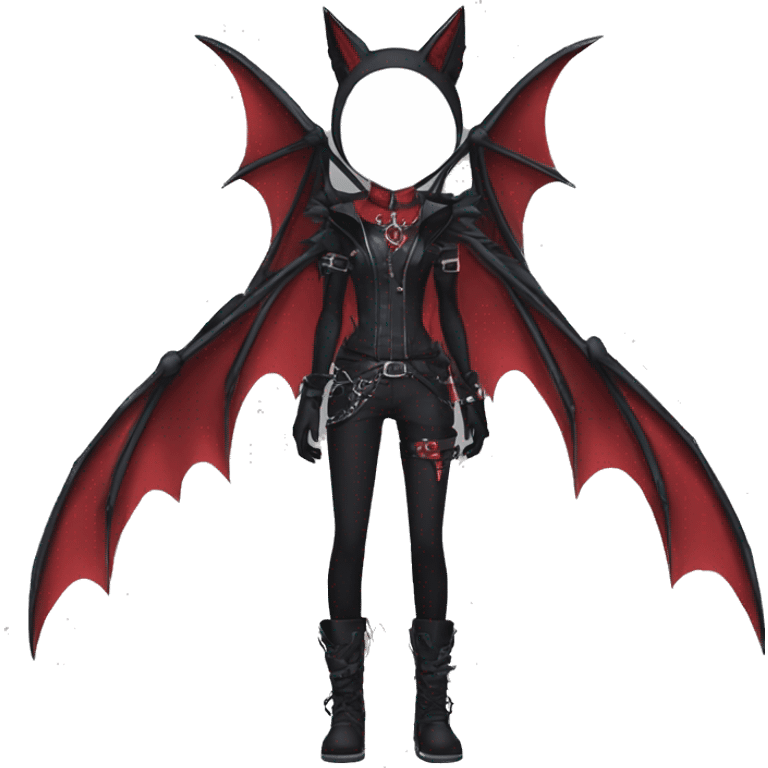 cool edgy black punk red ethereal fantasy nargacuga-bat-cat-Fakemon collar harness full body emoji