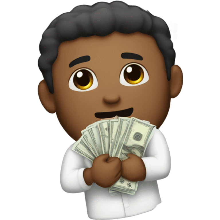 Guy with brown skin in white long sleeve wins money emoji