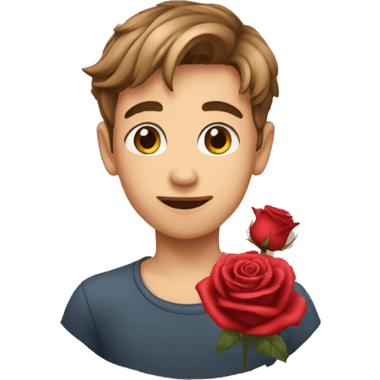 A boy with rose emoji