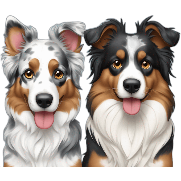 Blue merle aussie and red bi aussie emoji