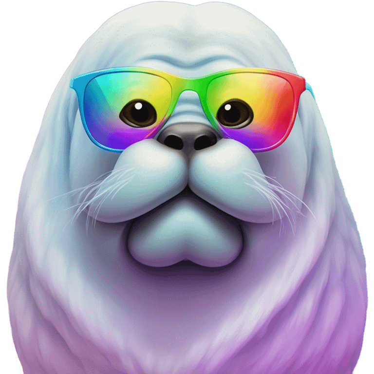 Lisa Frank Walrus wearing rainbow cloud shaped glasses emoji