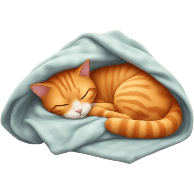 Orange cat sleeping with blanket and hat emoji