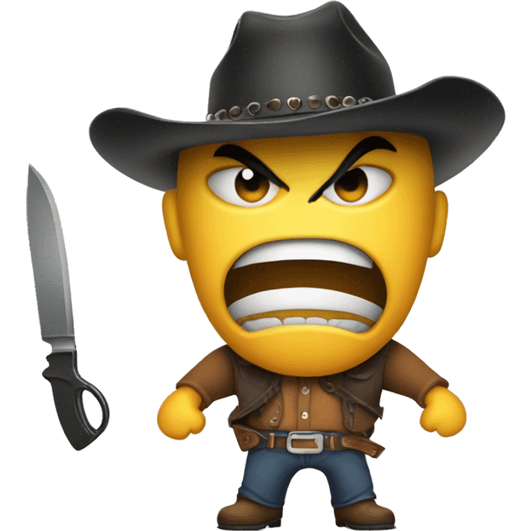 Angry face with cowboy hat and knife emoji