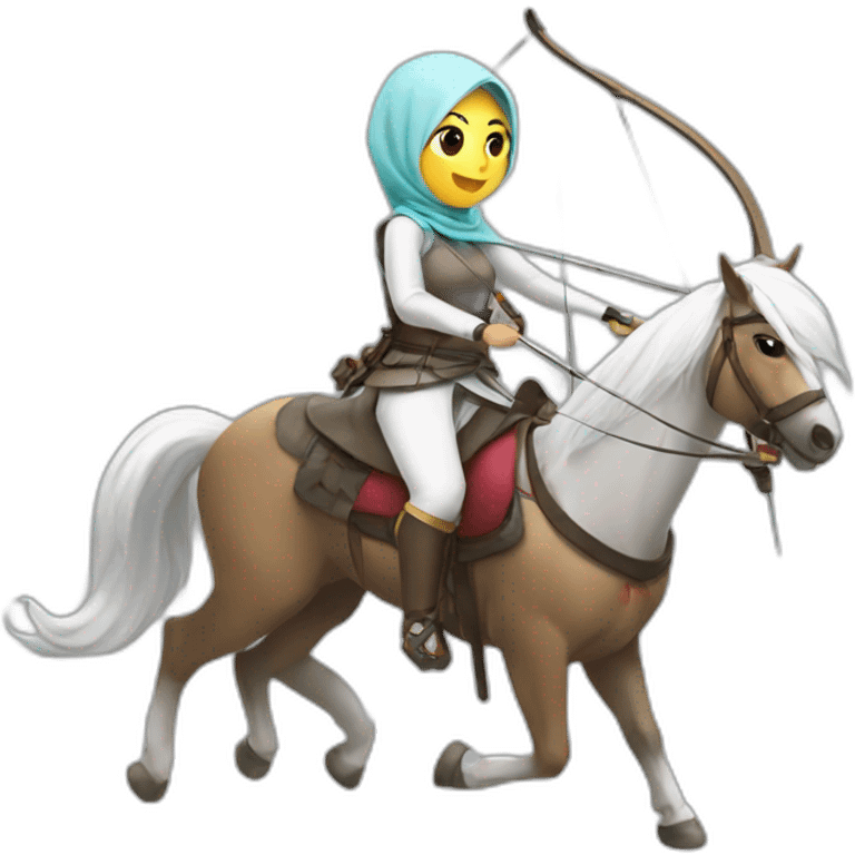 korean hijabi doing archery on horseback emoji