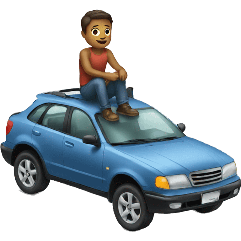 man sitting on top of car emoji