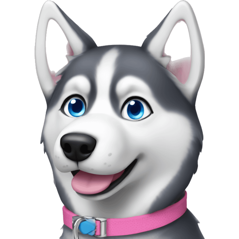 husky with blue eyes and pink collar emoji