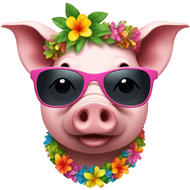 Pig wearing sunglasses and lei emoji