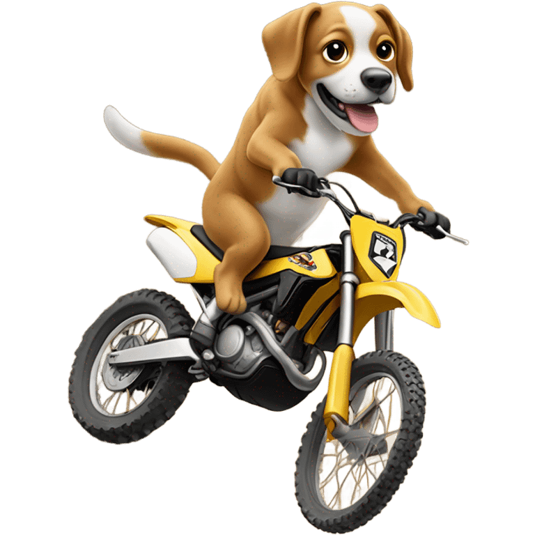 A dog hitting a jump on a dirt bike emoji