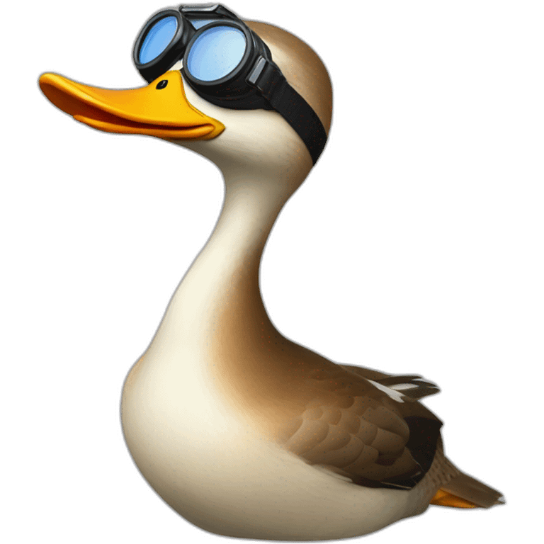 Agressive duck with a pair of goggles on its head emoji