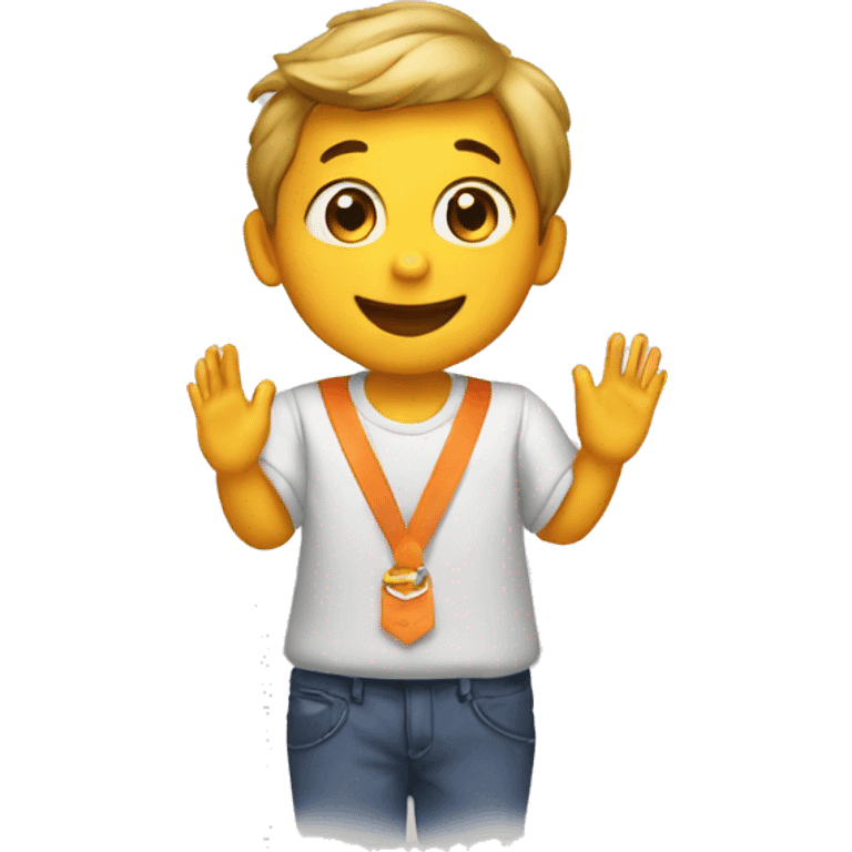 create emoji of a boy clapping with a blouse with the Itaú logo emoji