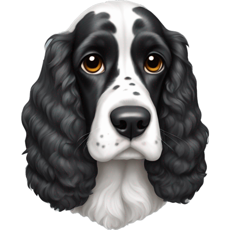 black and white trimed english cocker spaniel with spots on nose and black ears emoji