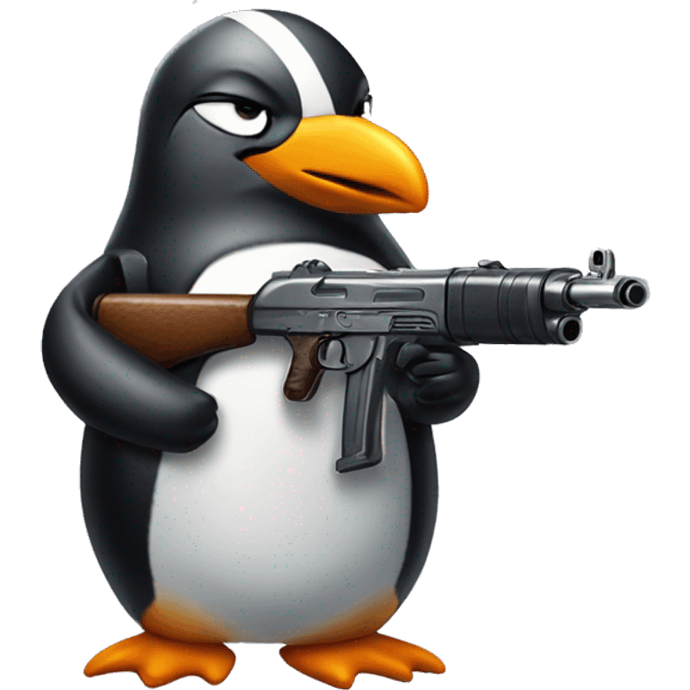 Penguin with a Tommy gun emoji